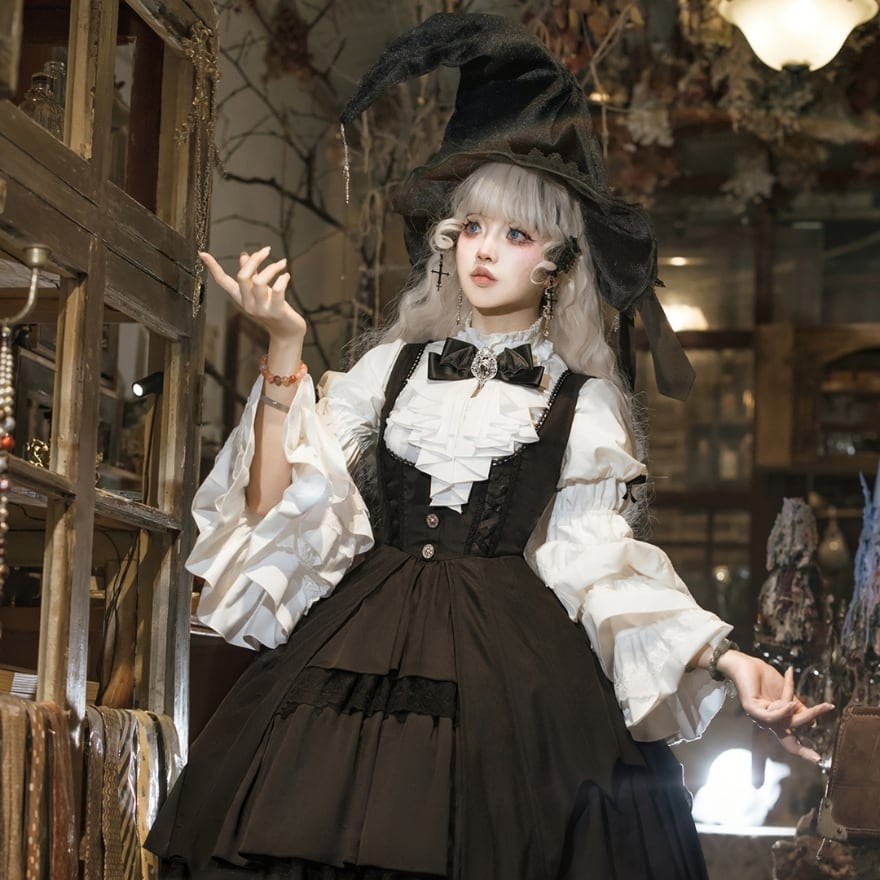 ロリータファッション ゴスロリ 姫袖ブラウス×ジャンパースカート