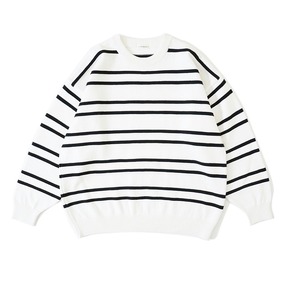 UNIVERSAL PRODUCTS. / COTTON GUERNSEY BORDER KNIT(WHITE)