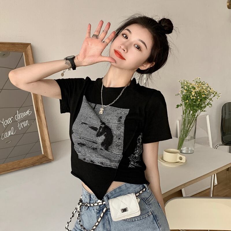 ブラックショートTシャツ サマー 夏物 スーパーモール46695152757