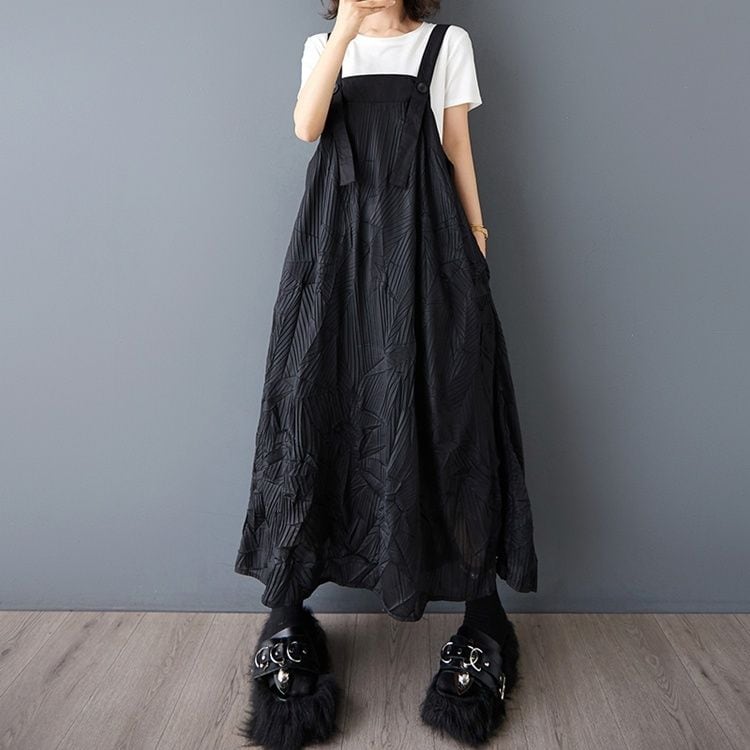 BLACK A-LINE LONG JUMPER DRESS 1color M-12016