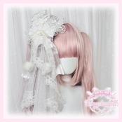 ♡【全6色】マシュマロぽんぽんリボン ロリィタミニハットヘアクリップ＋ヴェールセット purple×pink ♡