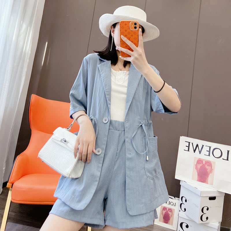 サマーカジュアルギャザースリムロングハイウェストウェストショーツ 大きめサイズ 夏物 ブルマー ミックスインファッション34303594781