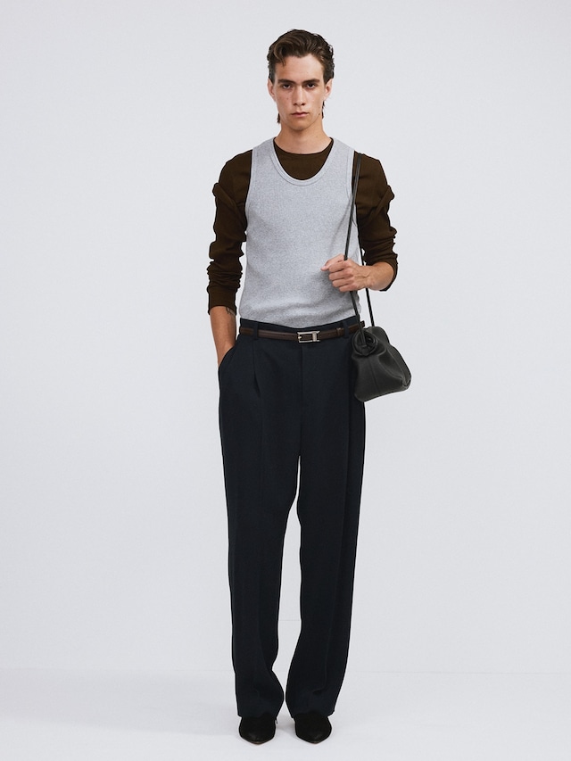 [RECTO][MEN] FLUID TUCK DETAIL SUIT PANTS (DARK NAVY) 正規品 韓国ブランド 韓国通販 韓国代行 韓国ファッション レクト メンズ 日本 店舗