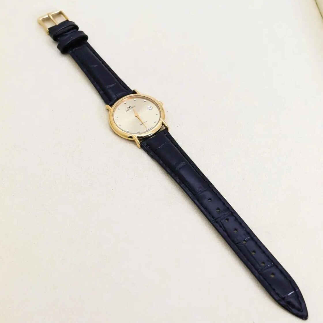 ◇美品 稼働 TECHNOS 腕時計 ストーン デイト 新品レザーベルト l | Pay ID