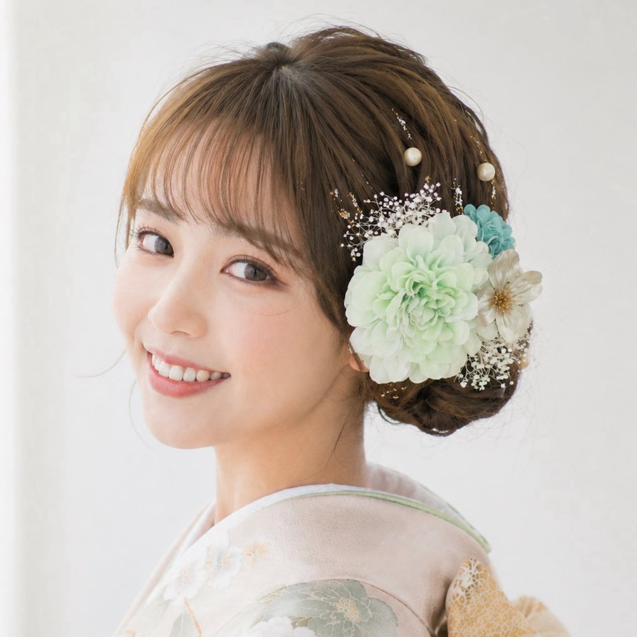 A365 ダリア ミントグリーン ドライフラワー 髪飾り 卒業式 袴 成人式 振袖 結婚式 和装