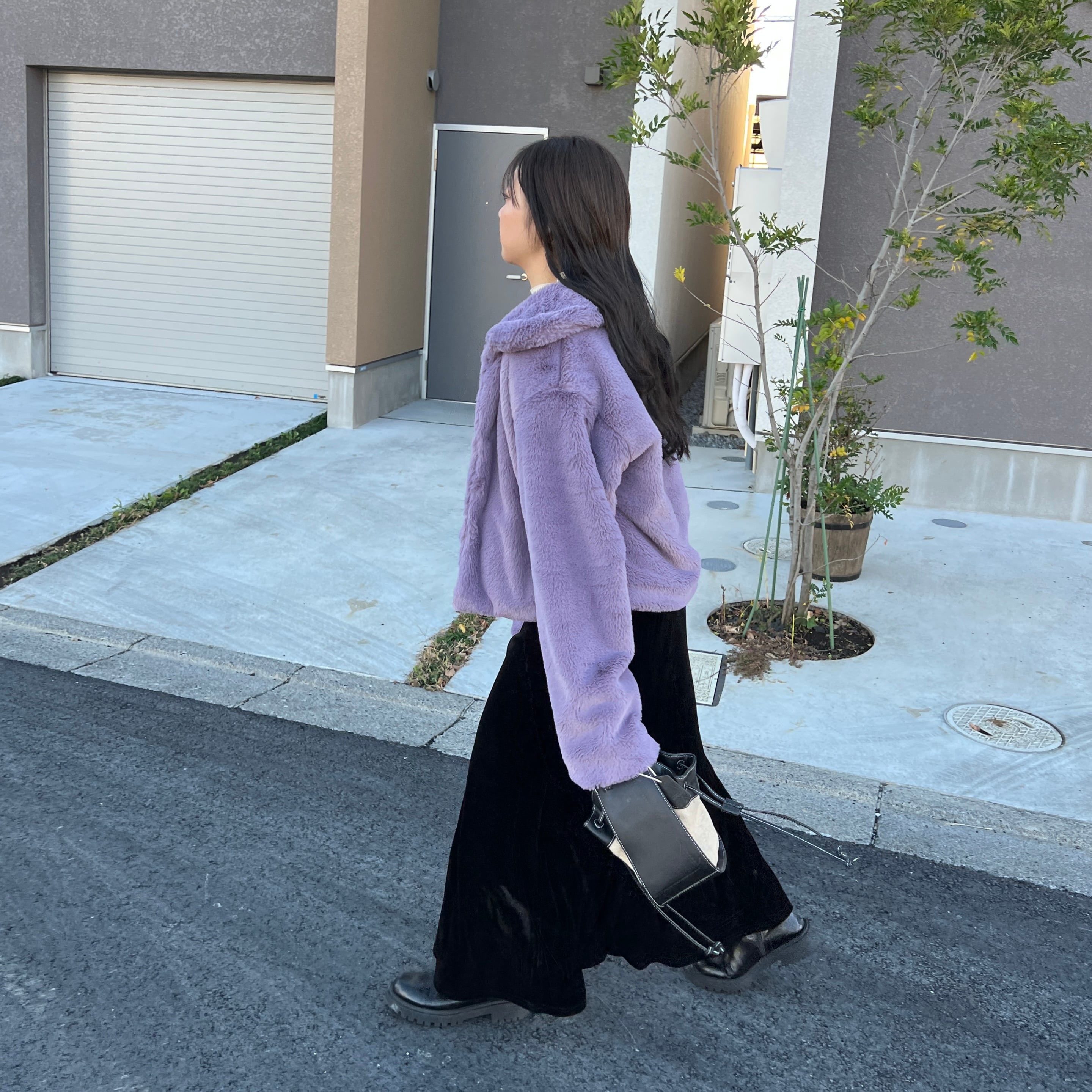ボリュームスリーブラビットエコファーブルゾン/purple | Primaras