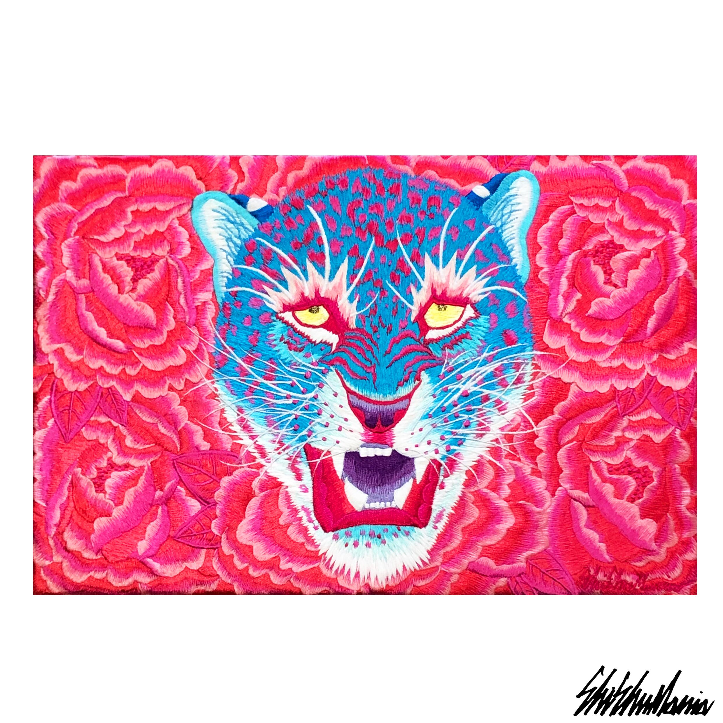 サイケ豹刺繍エプロン Shishumania Original