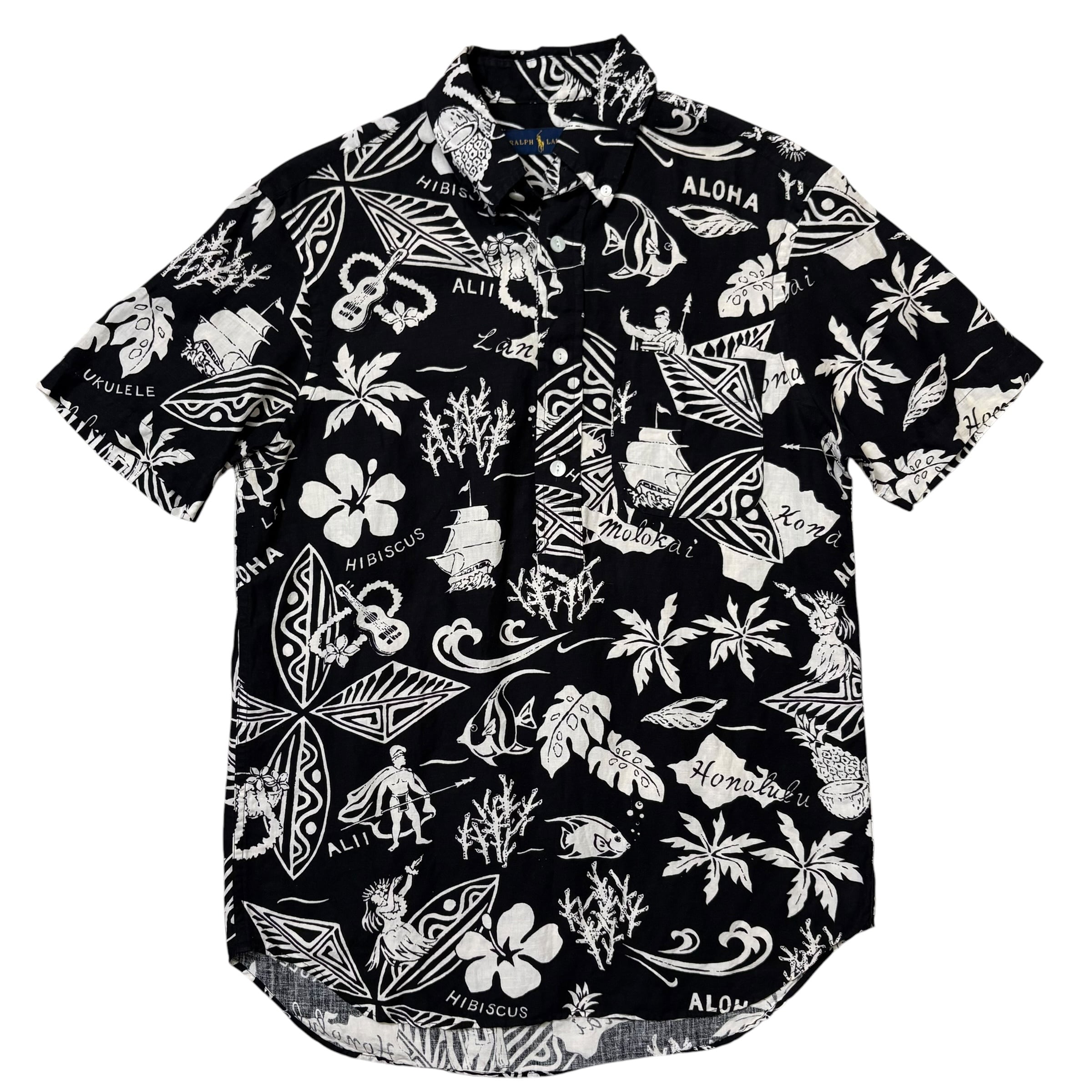 ポロスポーツ ラルフローレン ハワイアン アロハ 開襟 花柄 ブラック レーヨン POLO SPORT ポロスポーツ ラルフローレン ハワイアンシャツ アロハ
