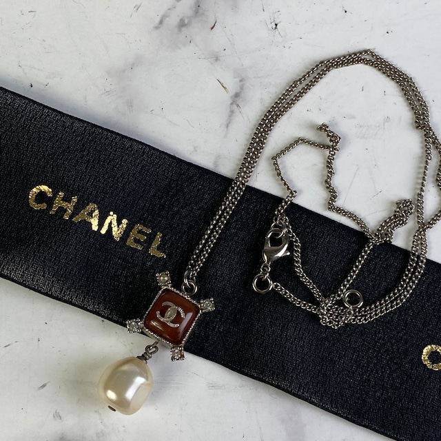 【最終処分SALE】CHANEL シャネル ココマーク 刻印B14S カラーストーン スクエア ネックレス シルバー A-6460