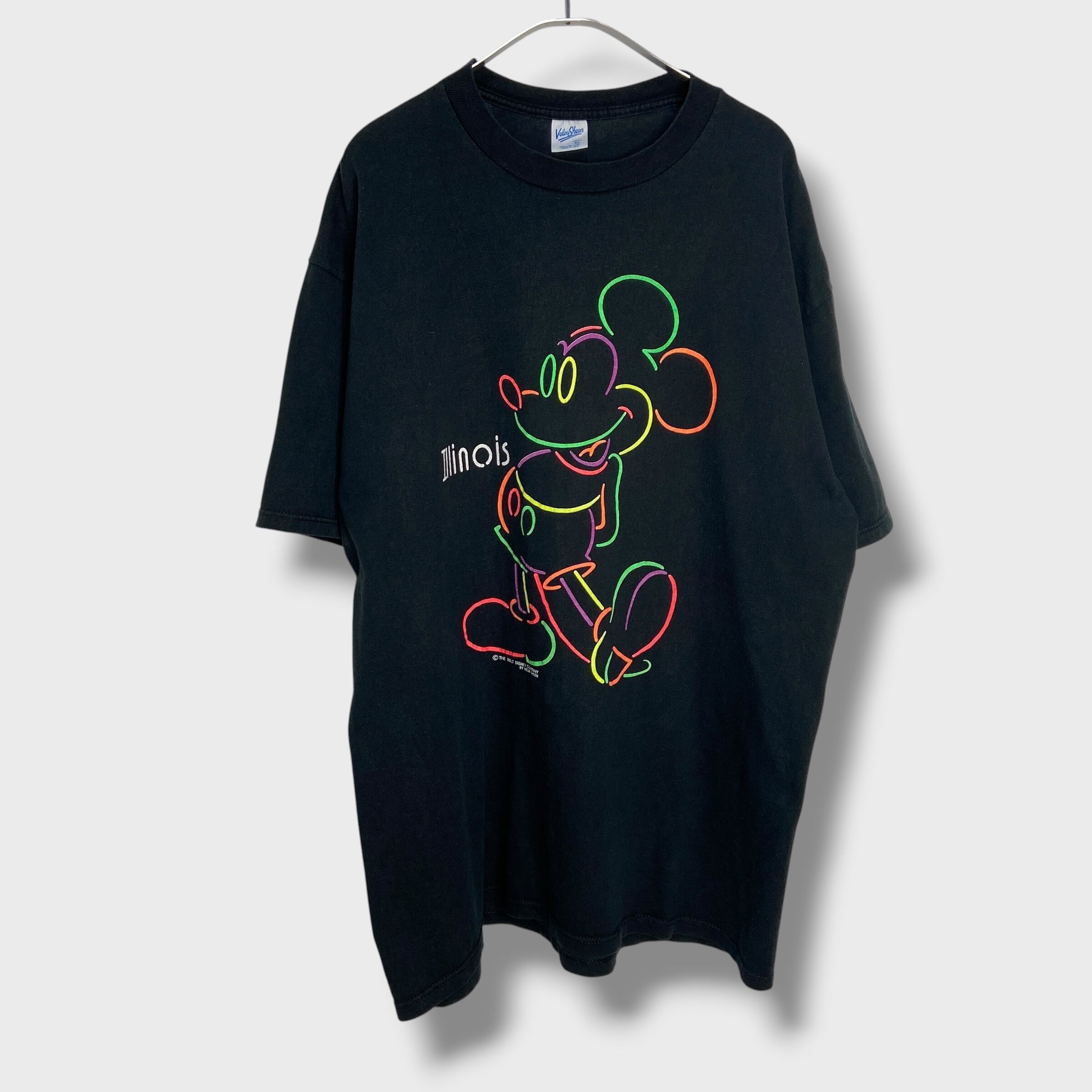 90s ネオンサインミッキー 半袖Tシャツ 黒 L USA製 ベルバシーン