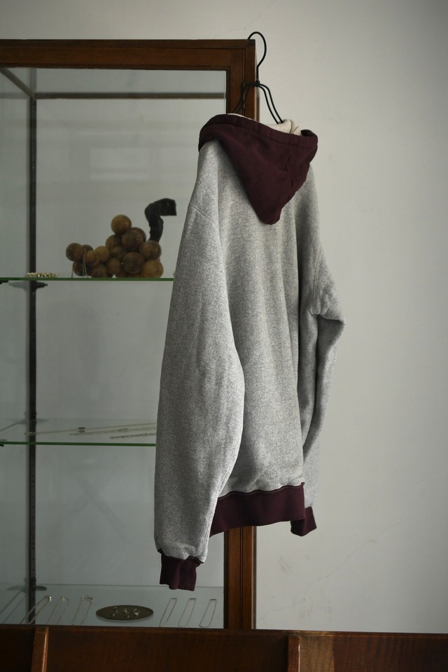 A.PRESSE / Vintage Attached Hood Zip Parka (GRAY×BURGUNDY)