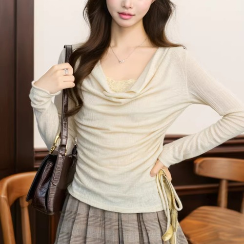 サイドドロストリボンドレープネックトップス ・76189