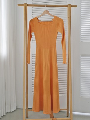 square-neck rib knit one-piece（orange）