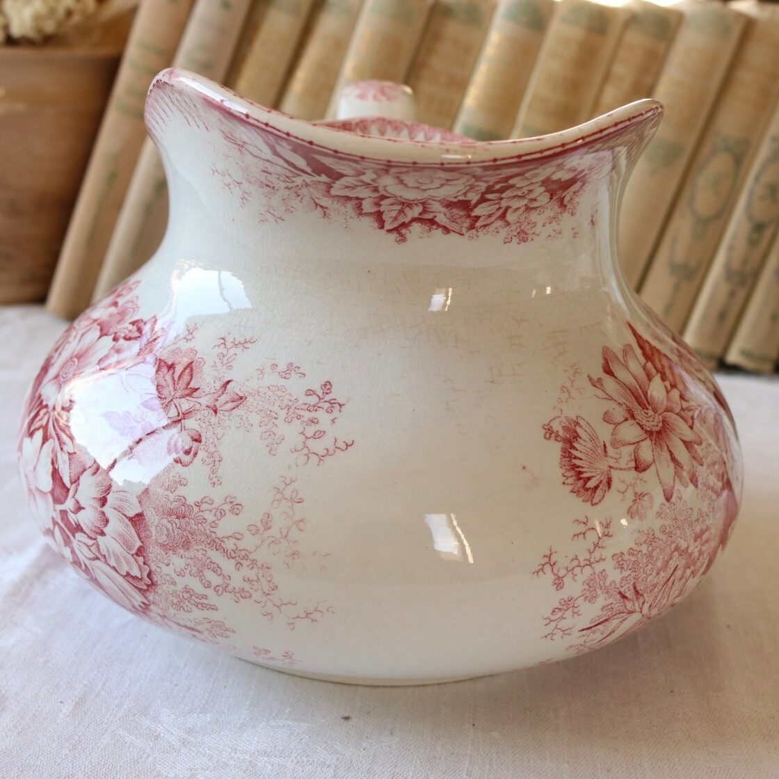 Badonviller jardinière 水差し 赤 ピンク フランス アンティーク 