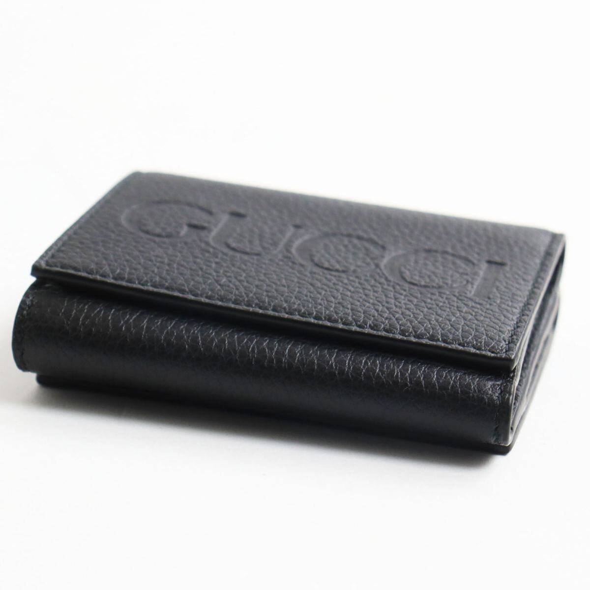 GUCCI ブラックレ　三つ折り財布 保存袋付き GUCCI ロゴ 三つ折りウォレット ・ブラック レザー | GUCCI公式