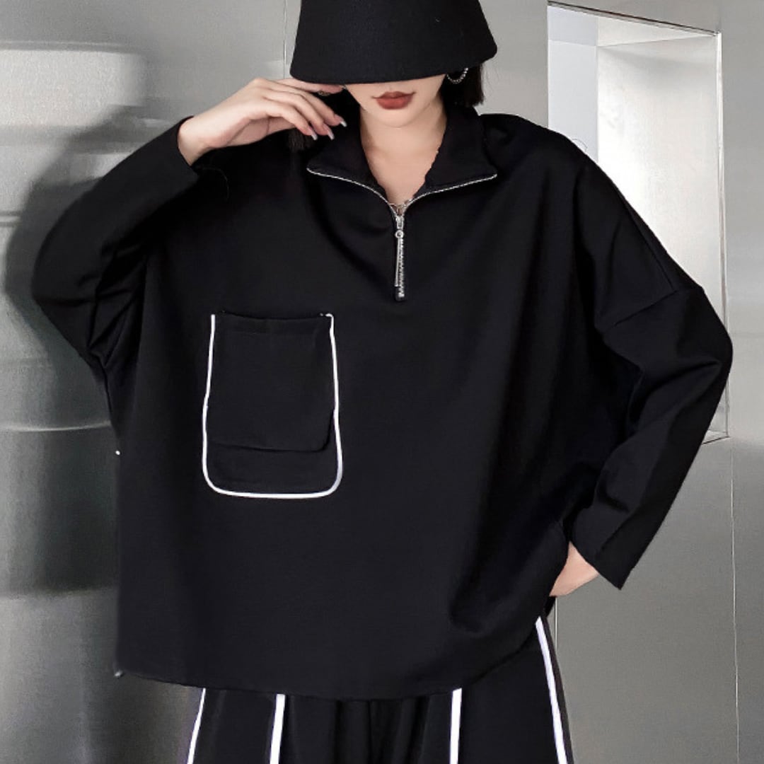 ZIP HIGH COLLAR RELAXED LONG SLEEVE SWEATSHIRT M-17899