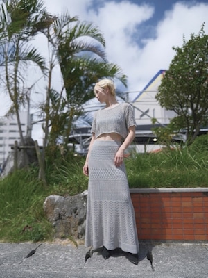 Sheer Pattern Crochet Short Knit / GRAY