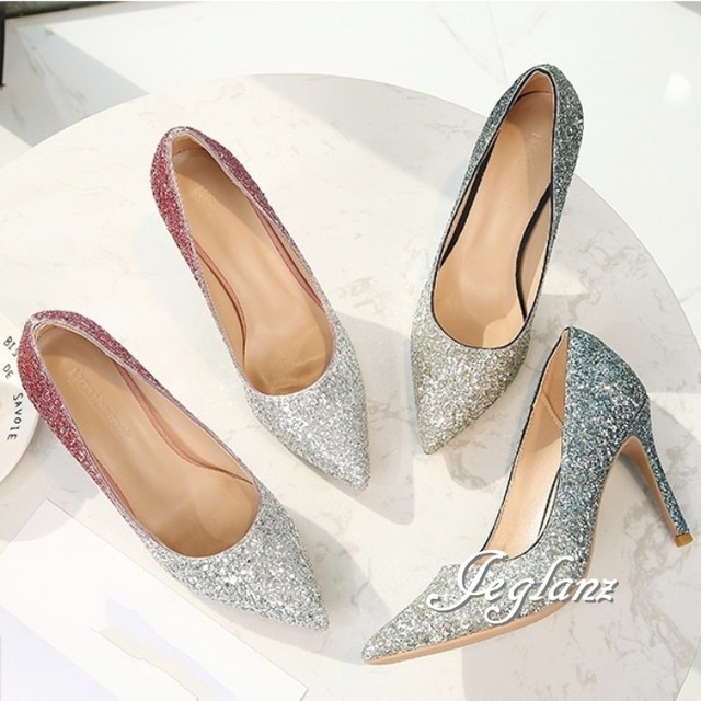 2色 パーティ ヒール キラキラ ラメ 光沢 グラデーション 高さ 5cm/7cm/9cm（M8039）χ