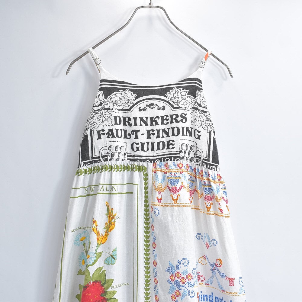 Remake リメイク ヴィンテージ テキスタイル パッチワーク デザイン キャミソール ワンピース 再構築 ツギハギ マキシ丈 ロング レディースL相当