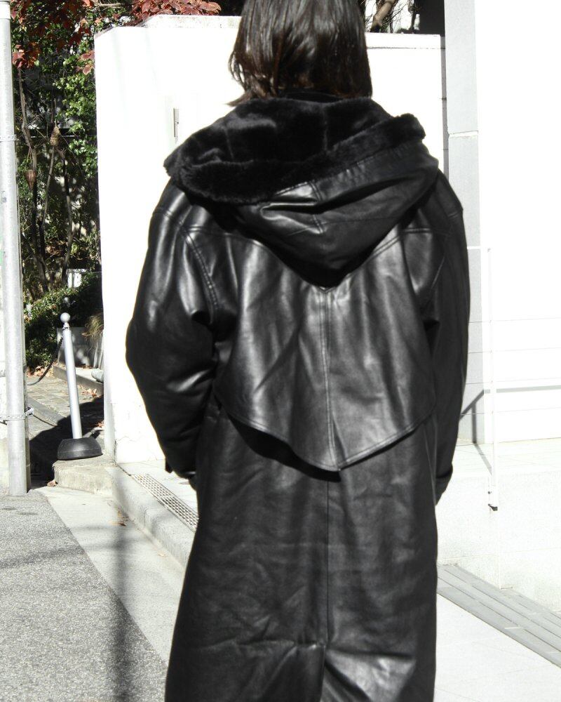 Vintage Faux Leather Coat Hoodie [BBDAKOTA] [1980s-] Faux Fur
