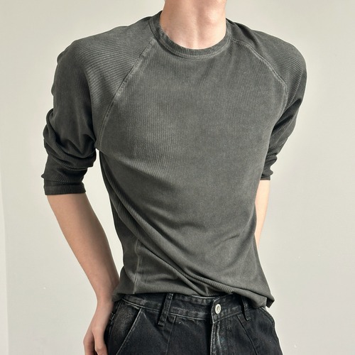 長袖 リブ クルーネック レギュラー Tシャツ  10182