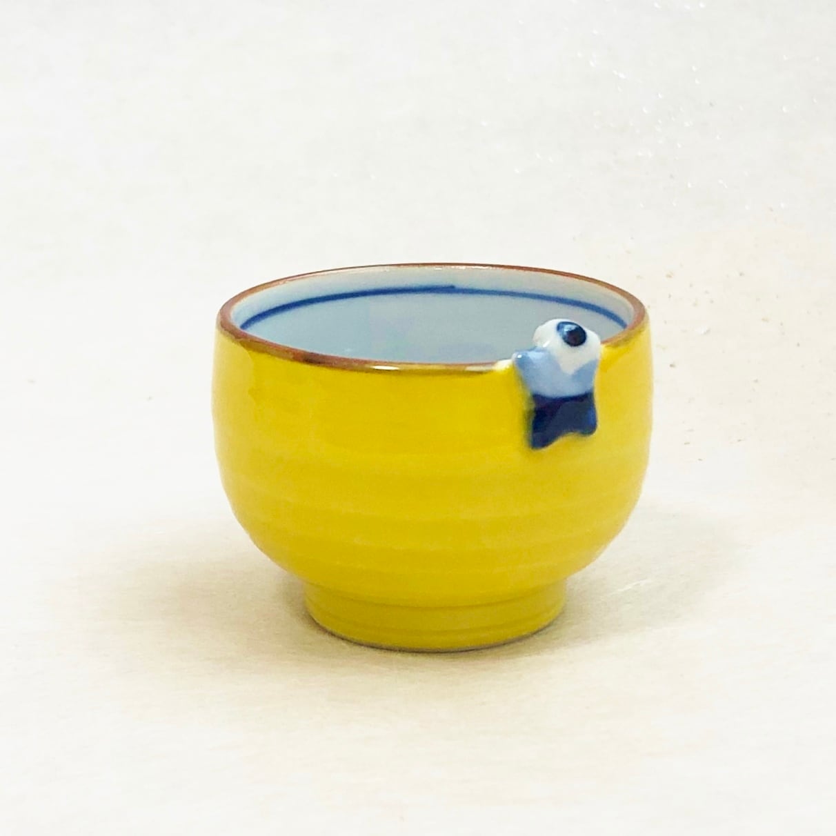 <昇峰窯>色交趾唐子付き ぐい吞み(黄)