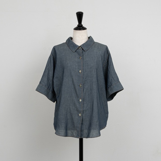 【Munich／ミューニック】2.25ozシアーデニムバックシャーリングカラーシャツ（ネイビー）