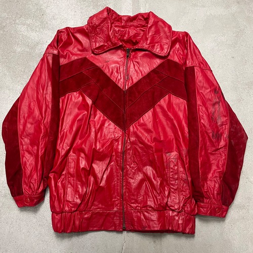 "used" red leather riders blouson