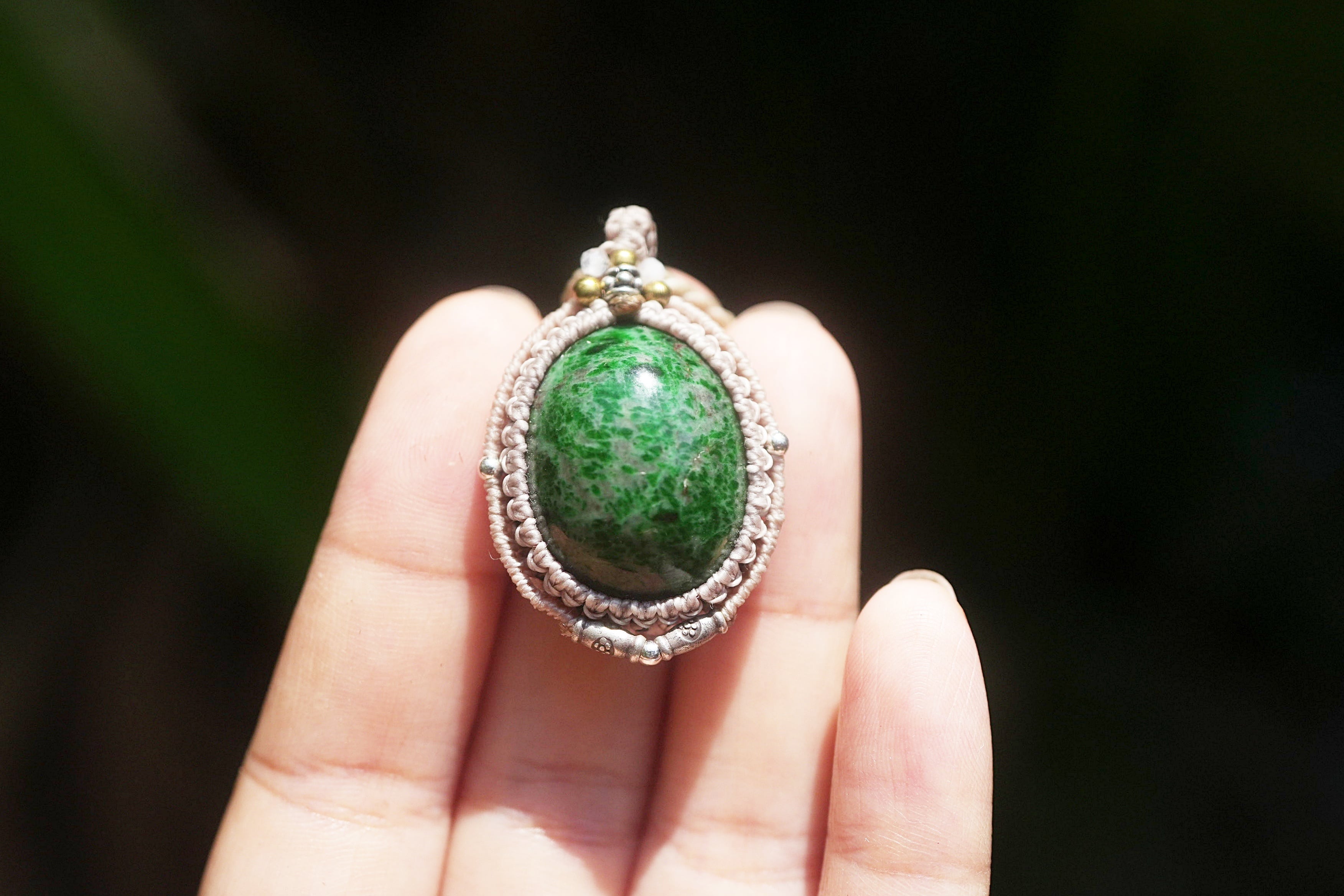 翡翠ひすい　(無事) マクラメ　ネックレス 曼荼羅アンティーク 14KGold ☆ミャンマー翡翠 ネックレス 1819