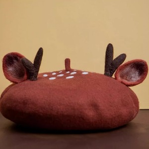 バンビの耳とツノウールフェルトベレー帽　【大人用&キッズ】　E00268
