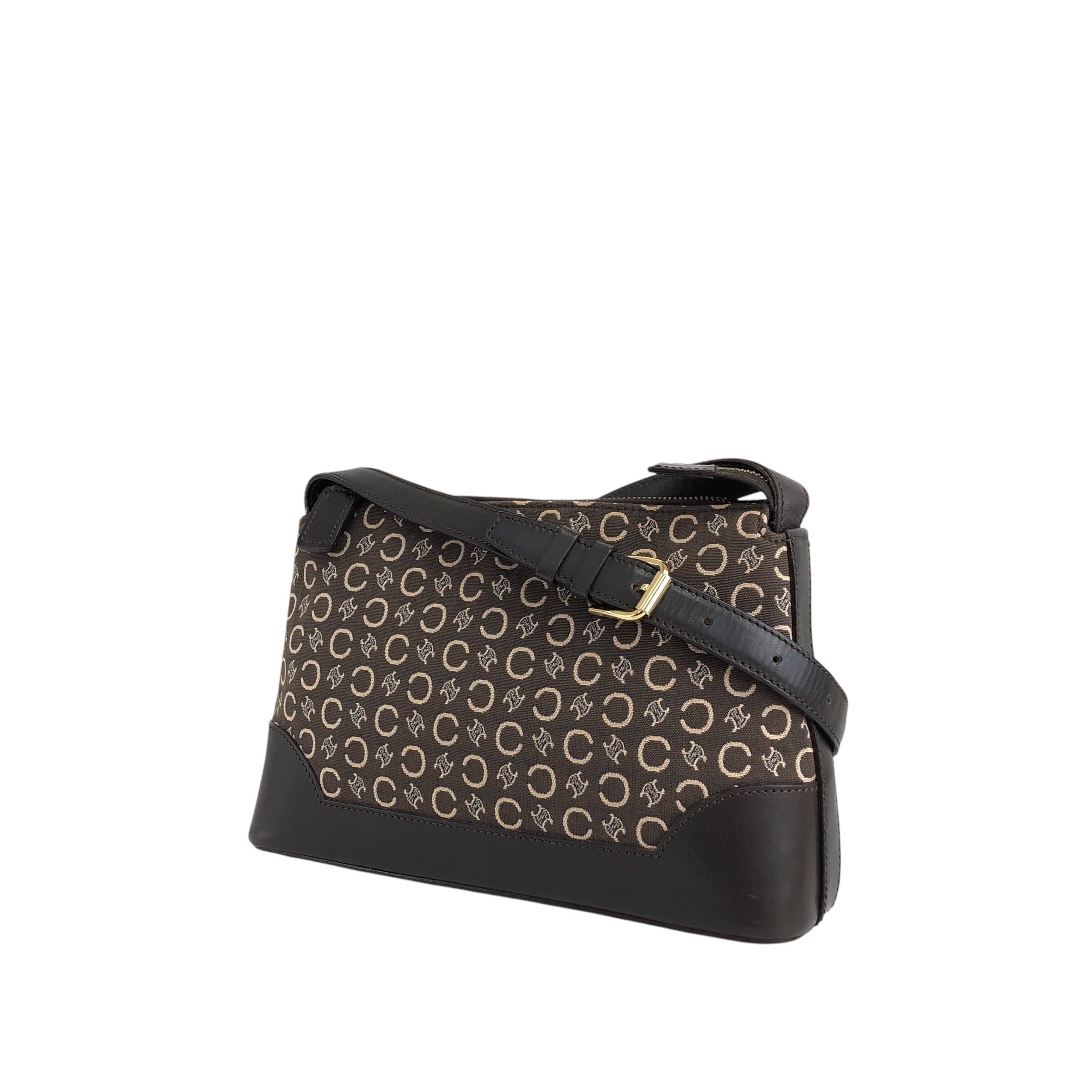 CELINE セリーヌ Cマカダム ショルダーバッグ ブラウン レザー