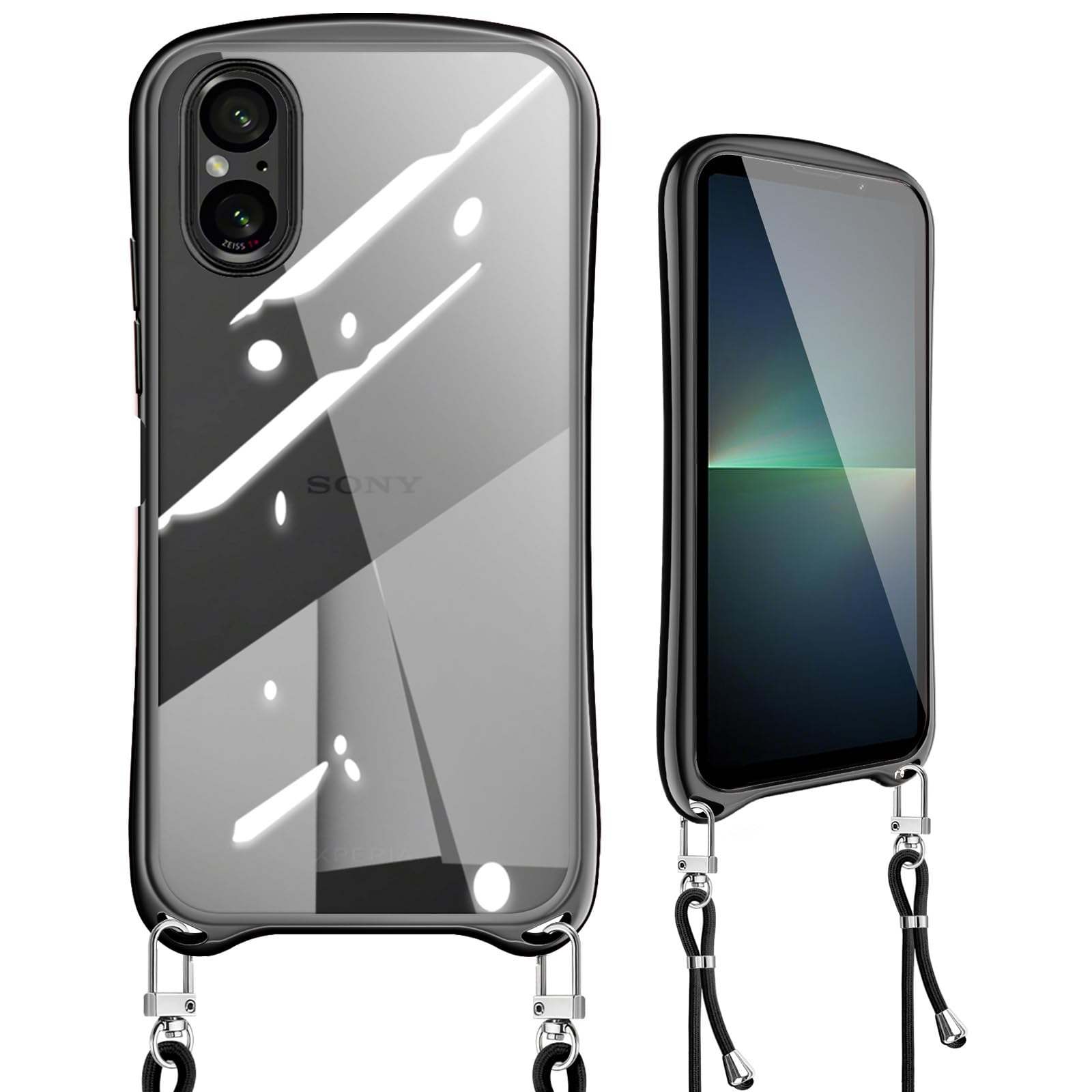 Shengkawang Xperia 5 V 用 ケース ショルダー ストラップ SO-53D 肩掛け 韓国 スマホケース ブラック
