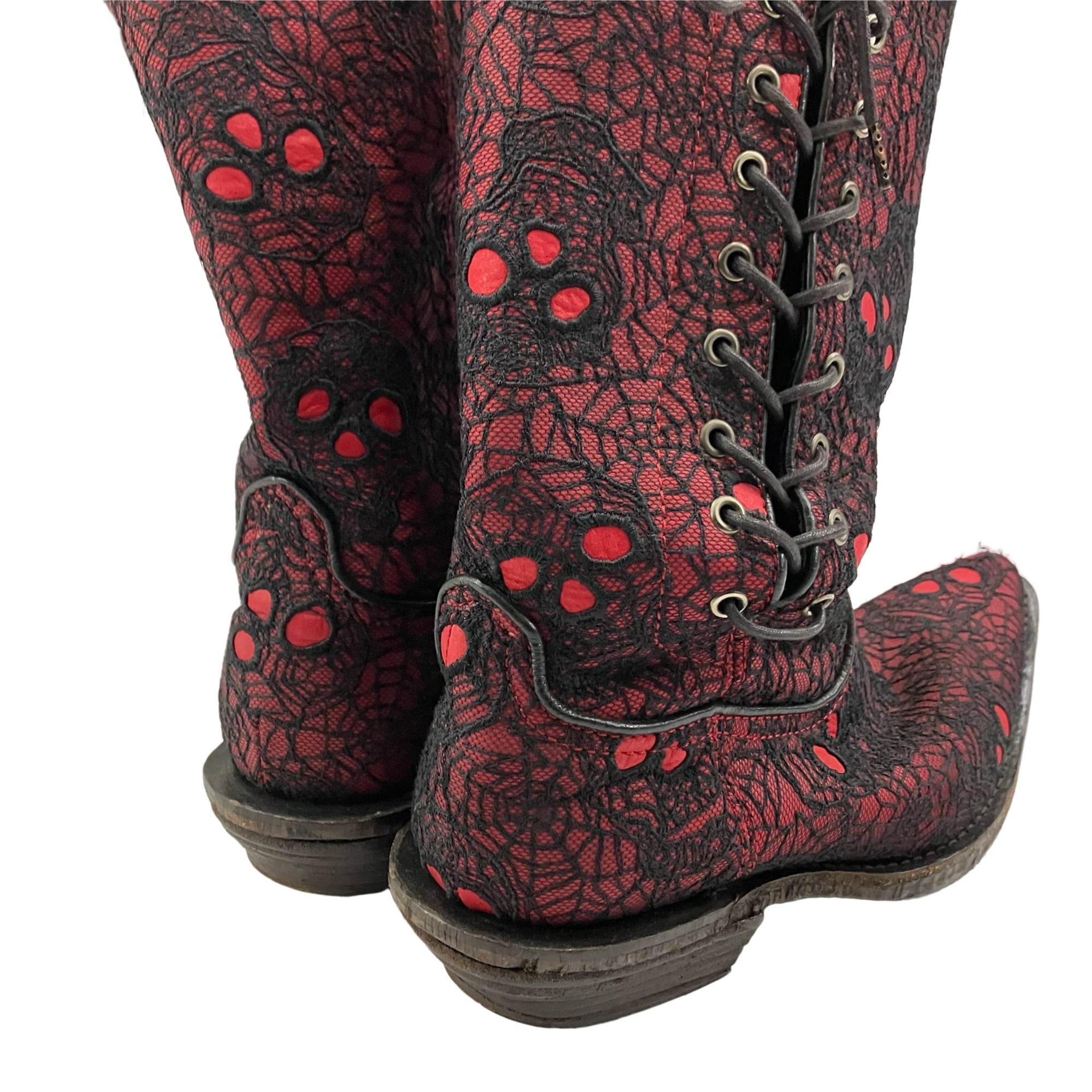 VINTAGE NUMBER (N)INE Spider skull embroidery laceup western boots