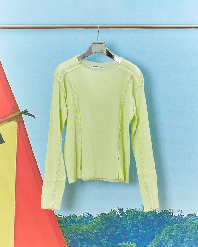 kotoha yokozawa - Azumadaki Yoryu Long Sleeve Tee ：Lime｜東炊き製品染め／楊柳コットン／パネル切替