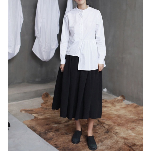 Pleated hem long sleeve shirt C0361