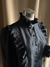 mode black frill shirt-4620-4【ブローチ付属商品】