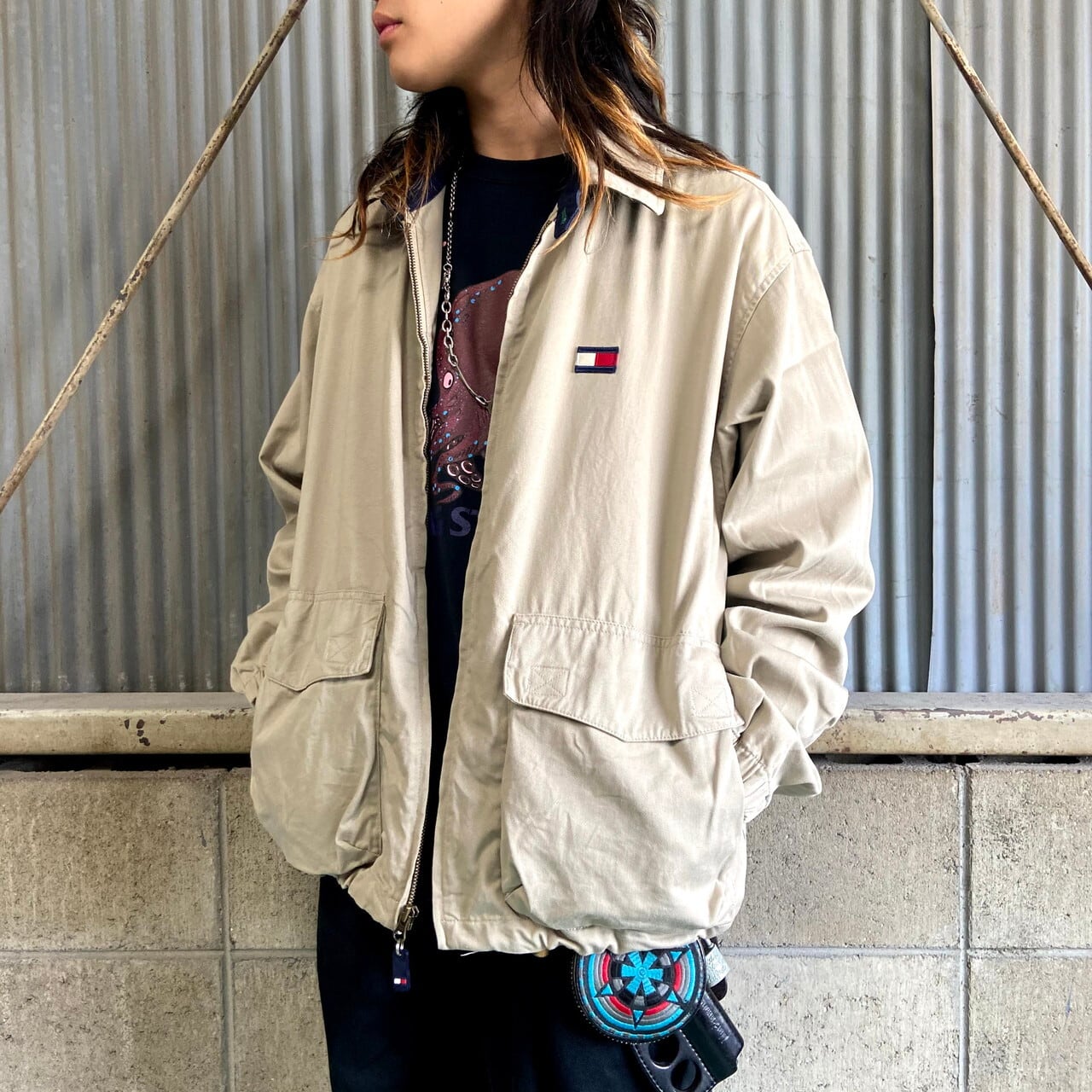 90年代 トミーヒルフィガー ハーフ丈 コットンジャケット メンズL-XL 