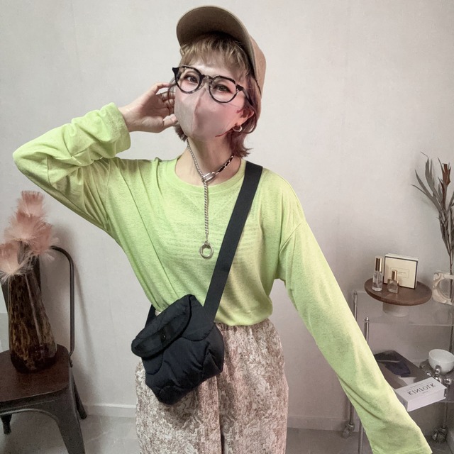 color sheer long tee【lime】