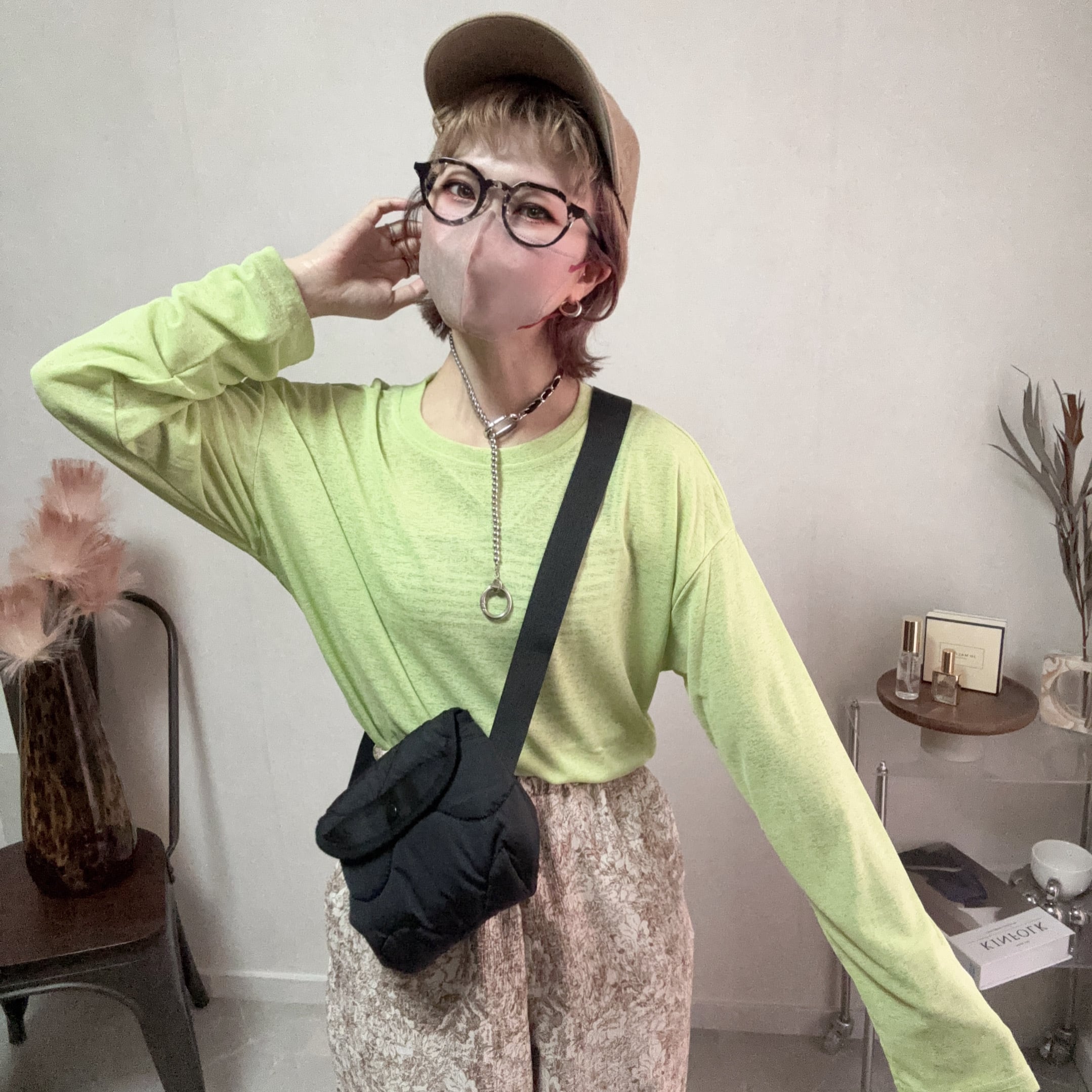 color sheer long tee【lime】