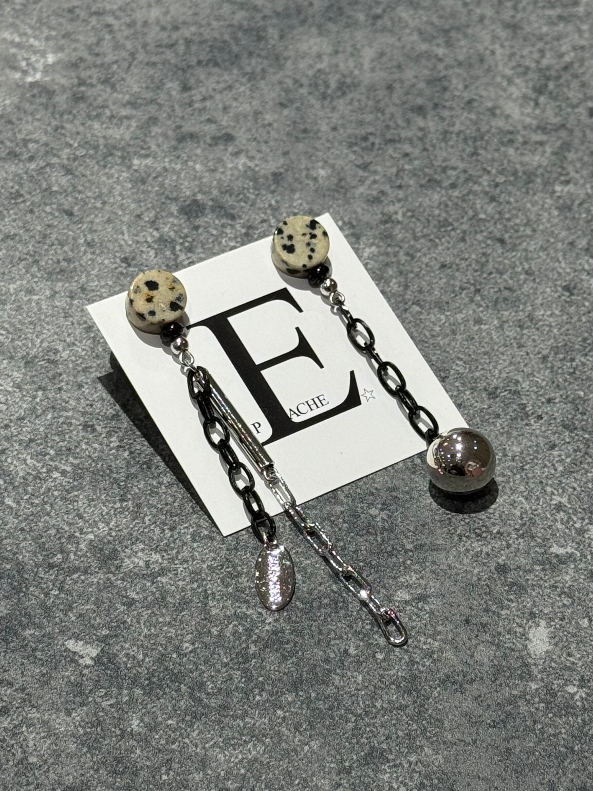 dalmatian silver black chain drop asymmetry
