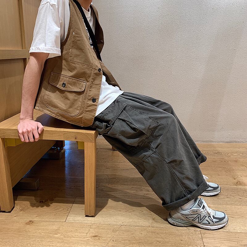 洋服ロードヴィンテージサマーレトロビッグポケットデコレーションルーズウォッシュドイーズBFウィンドワイドレッグパンツパンツ-アリババ 夏物 ワイドパンツ ビンテージ hip6-161119879883456