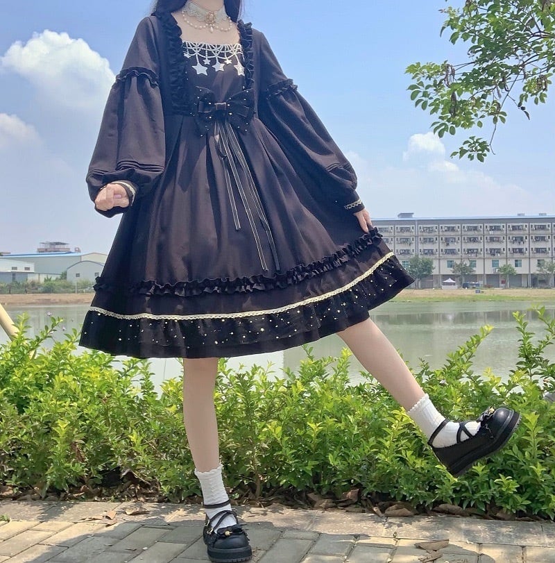 ロリィタ 長袖 ワンピース ブラック ロリータ Lolita OP Dress オリジナル 洋装 ワンピース 舞踏会 お茶会