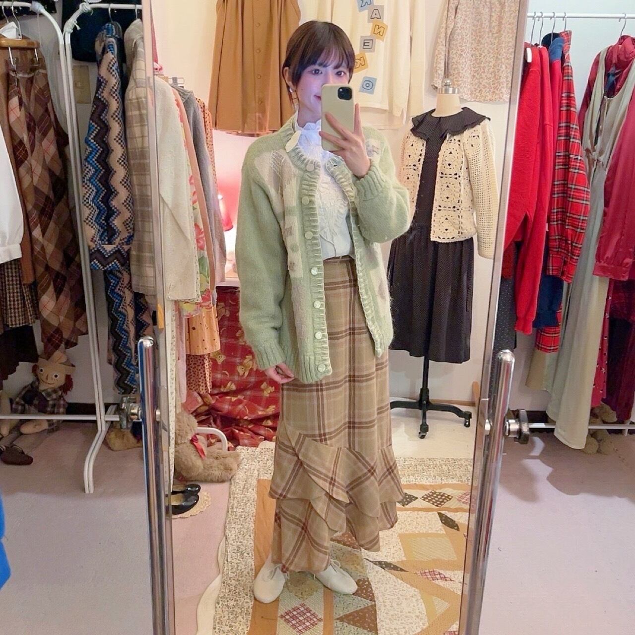 light green flower diamond cardigan