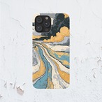 受注生産 iPhoneケース ブルーと金色の流れるマーブル｜紙マーブリング MARB015D