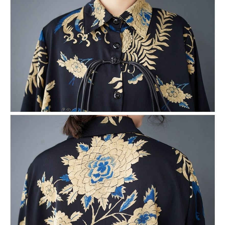 PRINT ASYMMETRIC HEM SHIRT DRESS 1color M-11632 | Magniraff