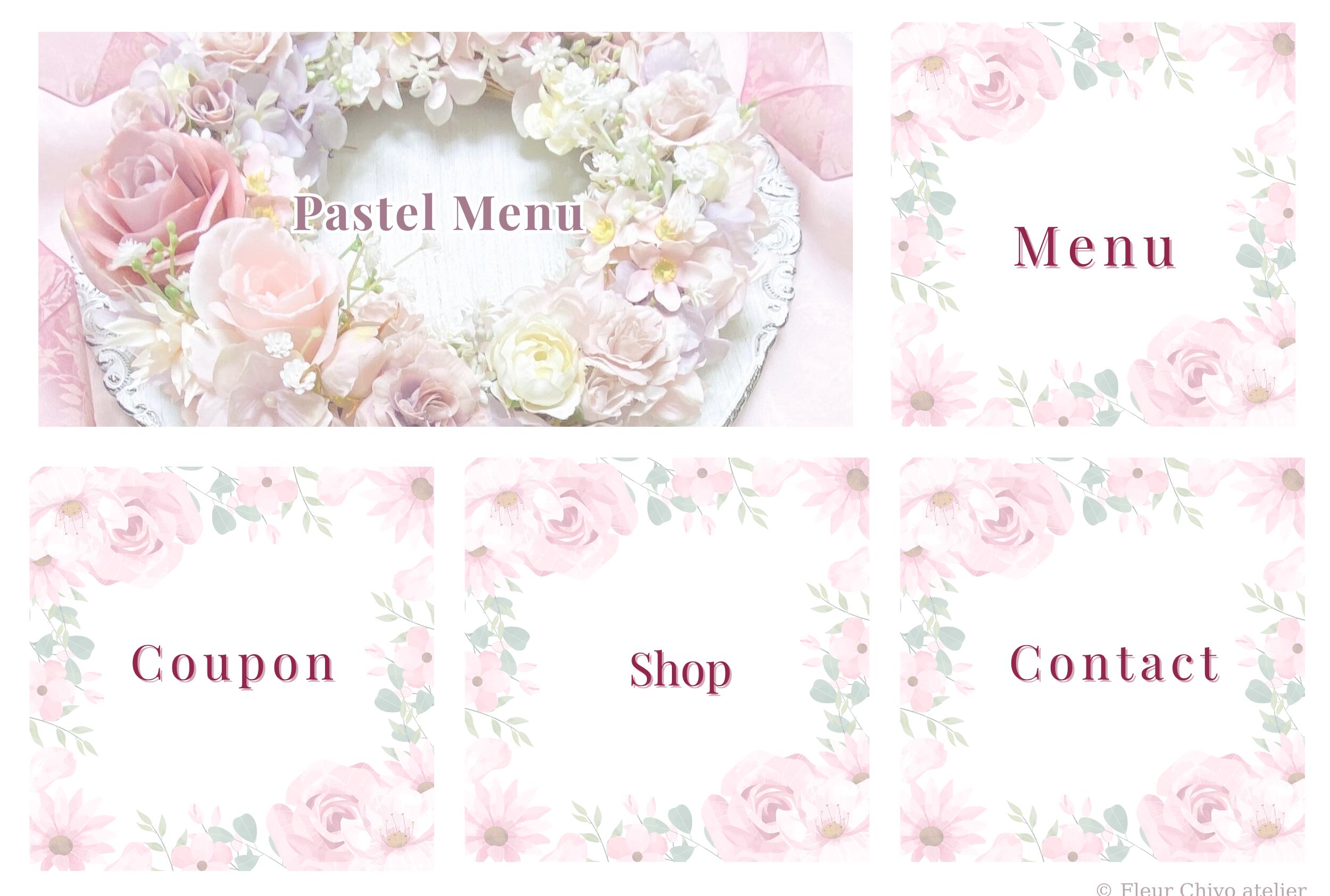 【FCA-005】パステルフラワーのリッチメニュー 4分割|Canvaテンプレート【設置ガイド付】