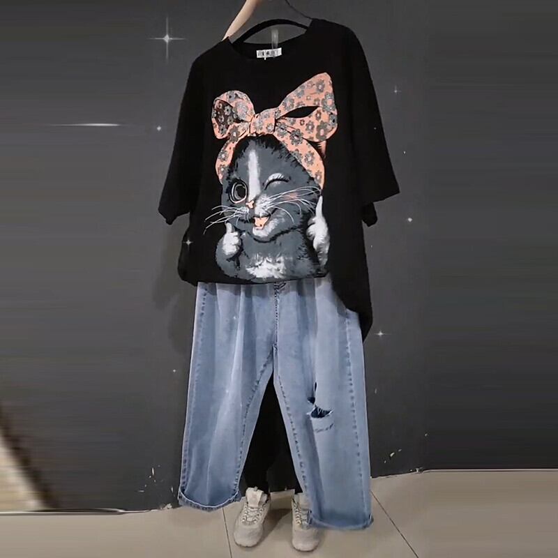 Tシャツ シャツ サマースタイルルーズ 大きめサイズ 大人ガーリー スウィート キュート カジュアル 夏物 ミックスインファッション62736217226