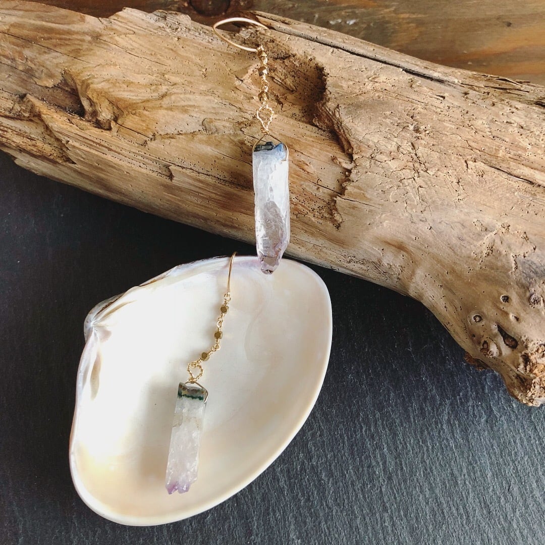 スライスアメジストのチェーンピアス