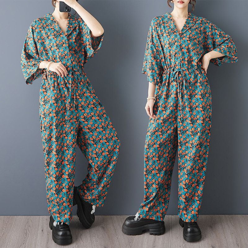 FLORAL PRINT RELAXED WIDE LEG JUMPSUIT M-18852