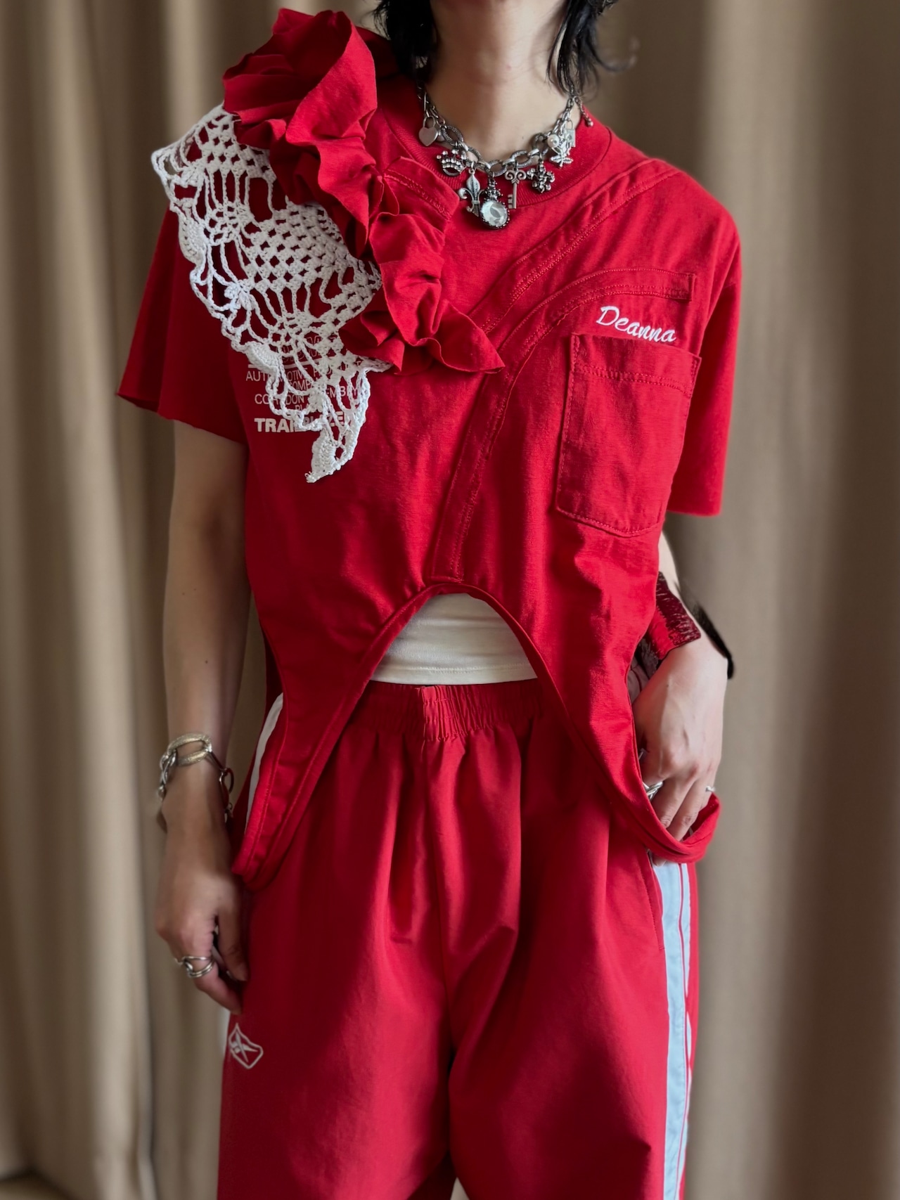 sculptural ruffle lace remake t-shirt-5264-6